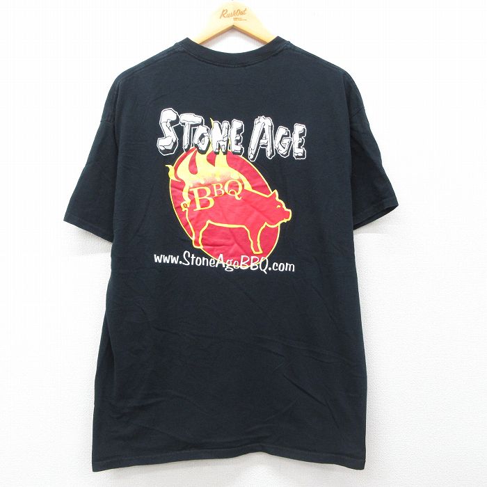 00s 半袖Tシャツ STONE AGE BBQプリント ブラック XL | 古着