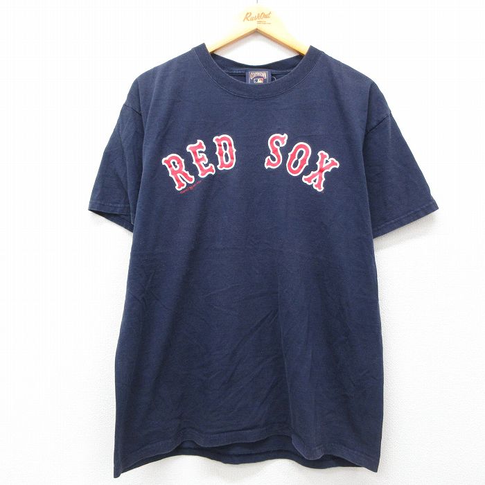 L★古着 マジェスティック 半袖 ビンテージ Tシャツ メンズ 00年代 00s MLB ボストンレッドソックス テッドウィリアムズ 9 コットン クルーネック 紺 ネイビー メジャーリーグ ベースボール 野球 25jul24 中古