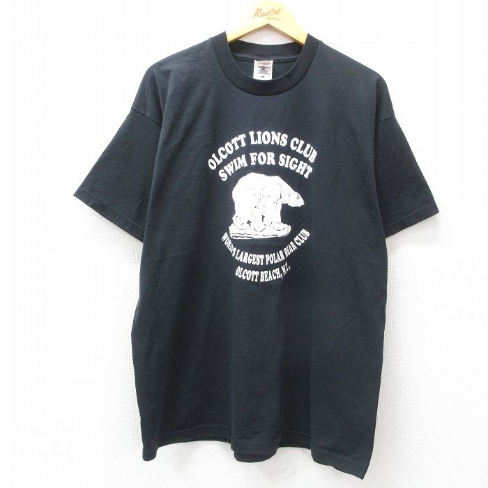 【50%OFF】XL★古着 フルーツオブザルーム 半袖 ビンテージ Tシャツ メンズ 00年代 00s 白くま ホワイト クルーネック 黒 ブラック 25jul19 中古