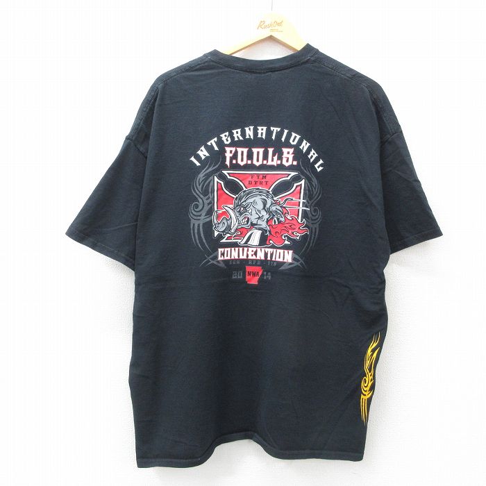 【20%OFF】XL★古着 半袖 ビンテージ Tシャツ メンズ イノシシ FOOLS 大きいサイズ コットン クルーネック 黒 ブラック 25jul19 中古