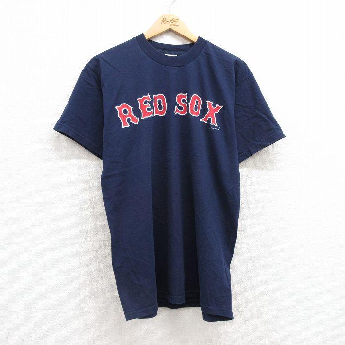 【50%OFF】L★古着 フルーツオブザルーム 半袖 ビンテージ Tシャツ メンズ 90年代 90s MLB ボストンレッドソックス ノマーガルシアパーラ 5 コットン クルーネック 紺 ネイビー メジャーリーグ ベースボール 野球 25jul19 中古