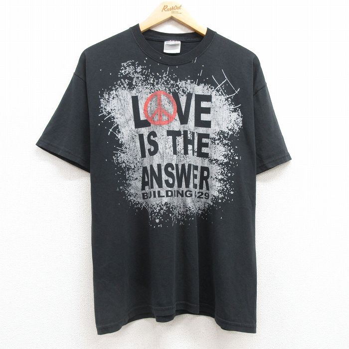 L★古着 ヘインズ Hanes 半袖 ビンテージ Tシャツ メンズ 00年代 00s LOVE ピースマーク クルーネック 黒 ブラック 25jul19 中古