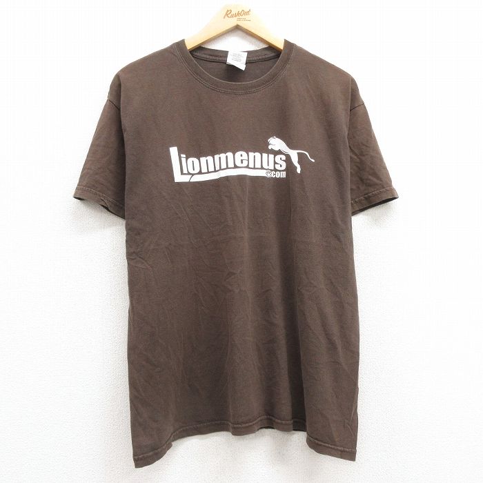 L★古着 半袖 ビンテージ Tシャツ メンズ 00年代 00s Lionmenus コットン クルーネック 茶 ブラウン 25jul19 中古