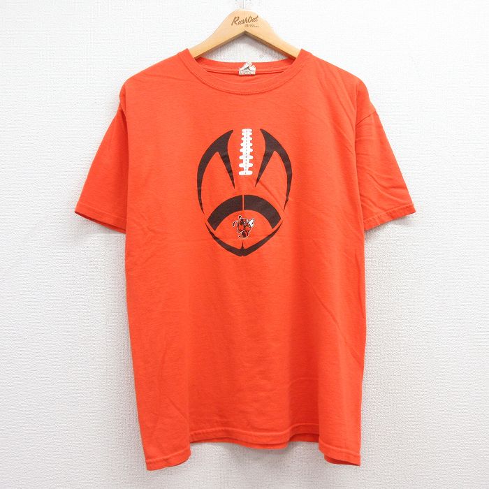 XL★古着 半袖 ビンテージ Tシャツ メンズ 00年代 00s フットボール コットン クルーネック オレンジ 25jul19 中古