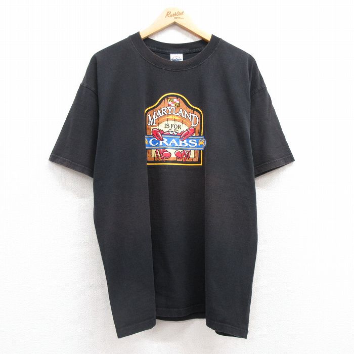 XL★古着 半袖 ビンテージ Tシャツ メンズ 00年代 00s CRABS カニ 大きいサイズ コットン クルーネック 黒 ブラック 25jul19 中古