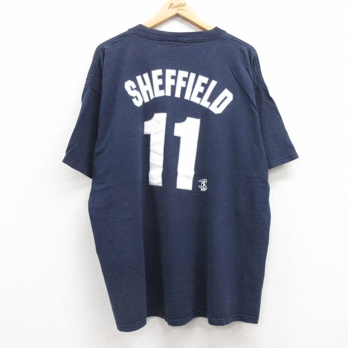 XL★古着 マジェスティック 半袖 ビンテージ Tシャツ メンズ 00年代 00s MLB ニューヨークヤンキース ゲイソーシェフィールド 11 大きいサイズ コットン クルーネック 紺 ネイビー メジャーリーグ ベースボール 野球 25jul19 中古