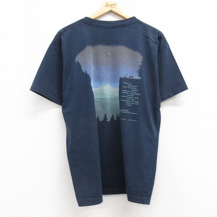 XL★古着 半袖 ビンテージ Tシャツ メンズ 90年代 90s 星 メッセージ コットン クルーネック USA製 紺 ネイビー 25jul19 中古