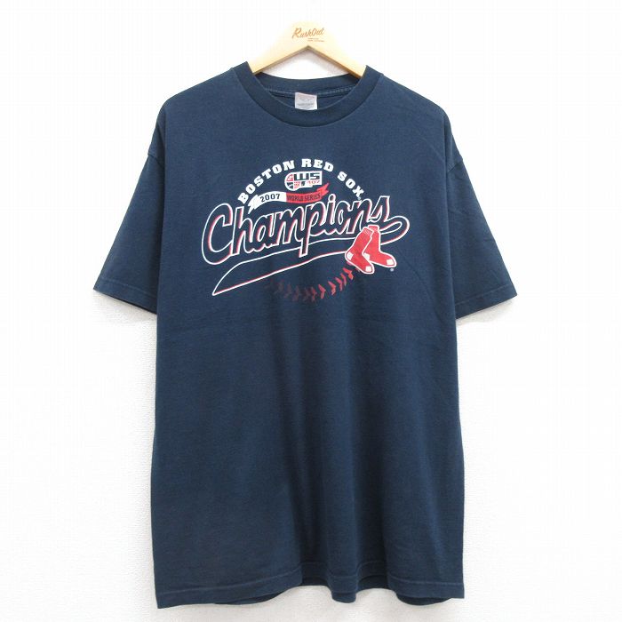 【50%OFF】XL★古着 半袖 ビンテージ Tシャツ メンズ 00年代 00s MLB ボストンレッドソックス コットン クルーネック 紺 ネイビー メジャーリーグ ベースボール 野球 25jul19 中古