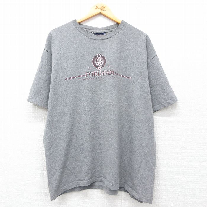 XL★古着 ジャンスポーツ 半袖 ビンテージ Tシャツ メンズ 00年代 00s FORDHAM 大きいサイズ クルーネック グレー 霜降り 25jul19 中古