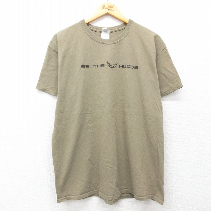 【20%OFF】L★古着 半袖 ビンテージ Tシャツ メンズ 00年代 00s シカ コットン クルーネック 濃ベージュ カーキ 25jul19 中古