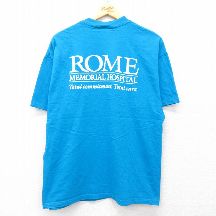 XL★古着 ヘインズ Hanes 半袖 ビンテージ Tシャツ メンズ 00年代 00s ROME 大きいサイズ コットン クルーネック 水色 25jul19 中古