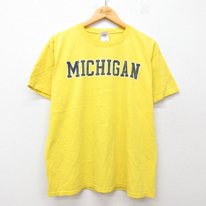 L★古着 フルーツオブザルーム 半袖 ビンテージ Tシャツ メンズ 00年代 00s ミシガン コットン クルーネック 黄 イエロー 25jul19 中古