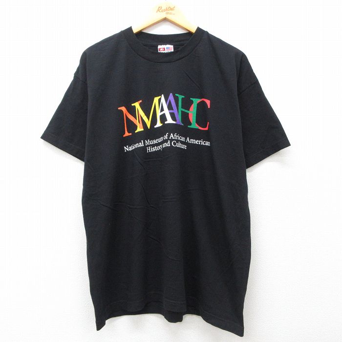XL★古着 半袖 ビンテージ Tシャツ メンズ 90年代 90s NMAAHC 大きいサイズ コットン クルーネック USA製 黒 ブラック 25jul19 中古