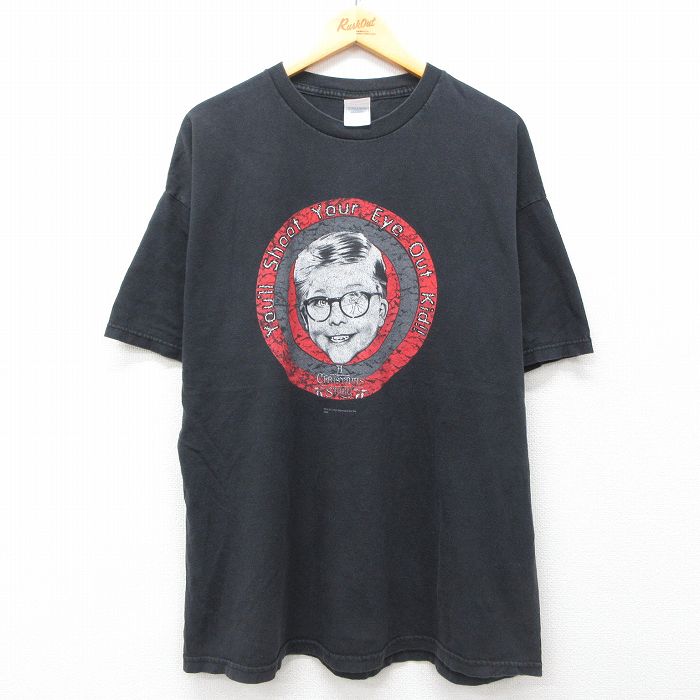 XL★古着 半袖 ビンテージ Tシャツ メンズ 00年代 00s 映画 クリスマスストーリー 大きいサイズ コットン クルーネック 黒 ブラック 【spe】 25jul19 中古