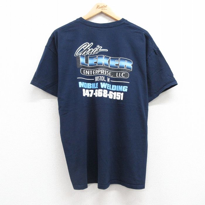 XL★古着 半袖 ビンテージ Tシャツ メンズ 00年代 00s LEKER 大きいサイズ コットン クルーネック 紺 ネイビー 25jul22 中古