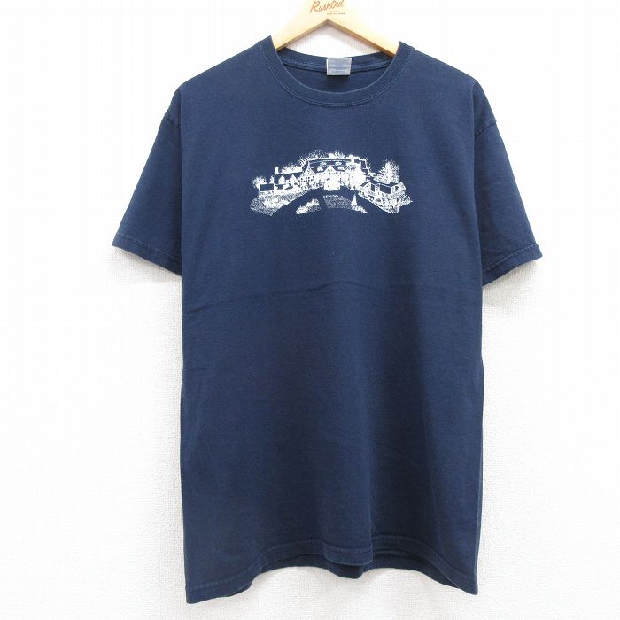 【20%OFF】XL★古着 半袖 ビンテージ Tシャツ メンズ 00年代 00s 家 コットン クルーネック 紺 ネイビー 25jul22 中古