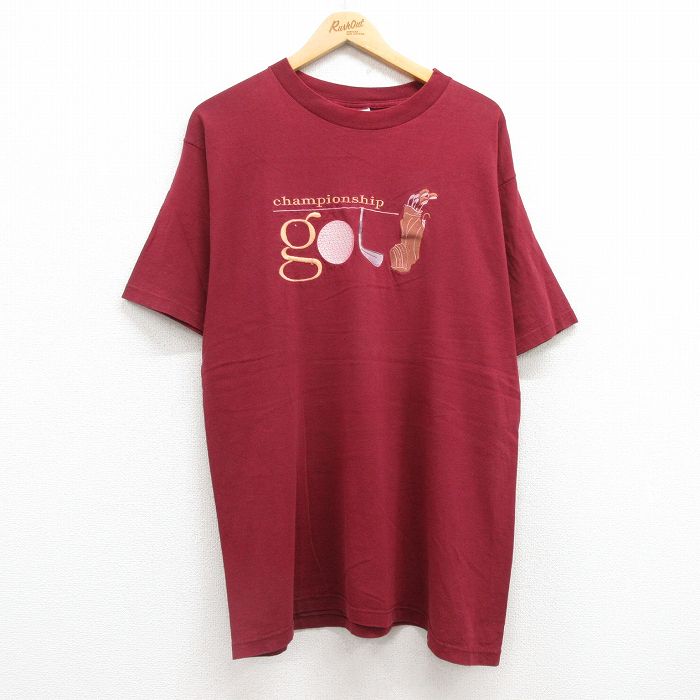 00s 半袖Tシャツ ゴルフ刺繍 バーガンディ XL | 古着