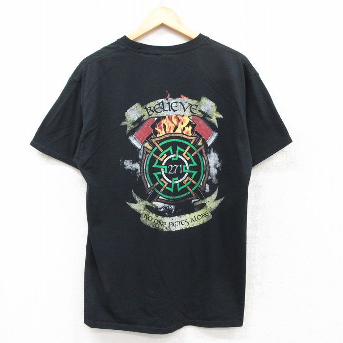 L★古着 半袖 ビンテージ Tシャツ メンズ 00年代 00s BELIEVE クルーネック 黒 ブラック 25jul22 中古