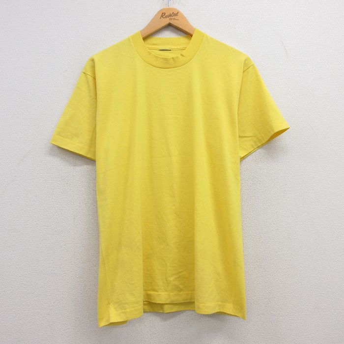 L★古着 半袖 ビンテージ Tシャツ メンズ 90年代 90s 無地 クルーネック 黄 イエロー 25jul22 中古