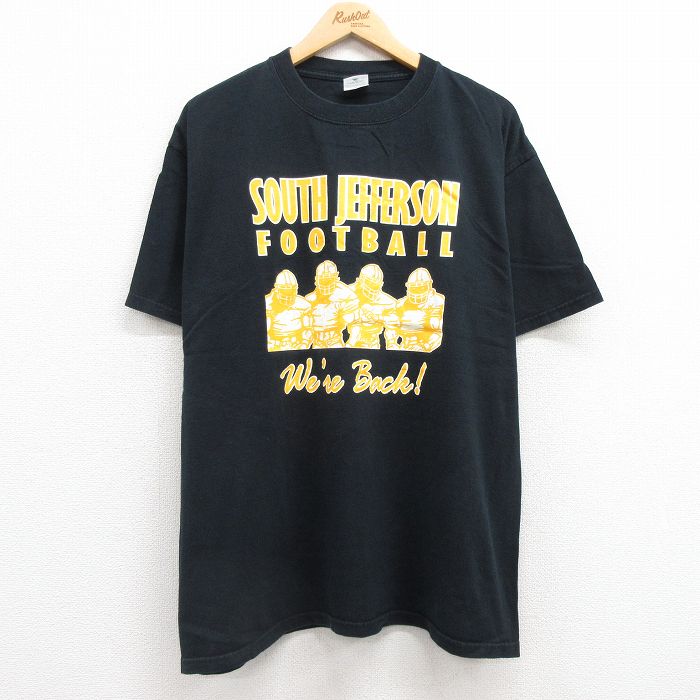 XL★古着 半袖 ビンテージ Tシャツ メンズ 00年代 00s フットボール 企業広告 コットン クルーネック 黒 ブラック 25jul22 中古