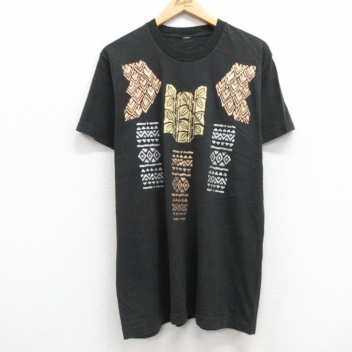 L★古着 半袖 ビンテージ Tシャツ メンズ 90年代 90s クルーネック 黒 ブラック 25jul22 中古