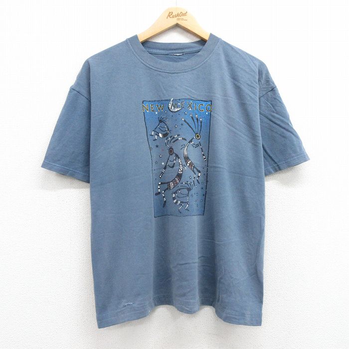 XL★古着 半袖 ビンテージ Tシャツ メンズ 00年代 00s ココペリ ホピ族 クルーネック 紺 ネイビー 25jul22 中古