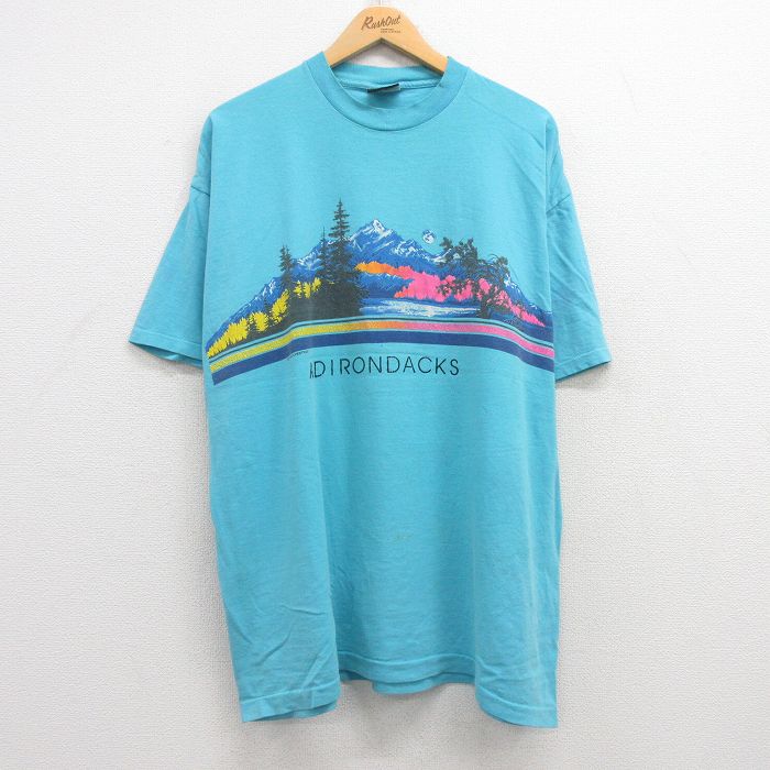 【50%OFF】XL★古着 SIGNAL 半袖 ビンテージ Tシャツ メンズ 90年代 90s アディロンダック 大きいサイズ コットン クルーネック USA製 水色 【spe】 25jul22 中古