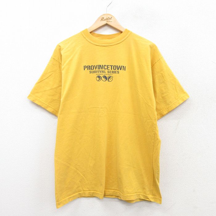 L★古着 半袖 ビンテージ Tシャツ メンズ 90年代 90s PROVINCETOWN 陰陽 コットン クルーネック 黄 イエロー 25jul22 中古