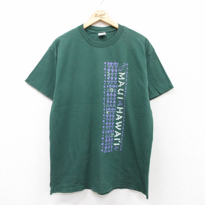 L★古着 半袖 ビンテージ Tシャツ メンズ 00年代 00s マウイ ハワイ コットン クルーネック 緑 グリーン 25jul22 中古
