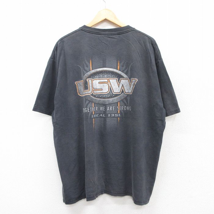 XL★古着 半袖 ビンテージ Tシャツ メンズ 90年代 90s USW 大きいサイズ コットン クルーネック USA製 黒 ブラック 25jul22 中古