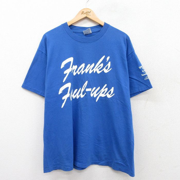 XL★古着 ヘインズ Hanes 半袖 ビンテージ Tシャツ メンズ 90年代 90s Franks コットン クルーネック USA製 青 ブルー 25jul22 中古