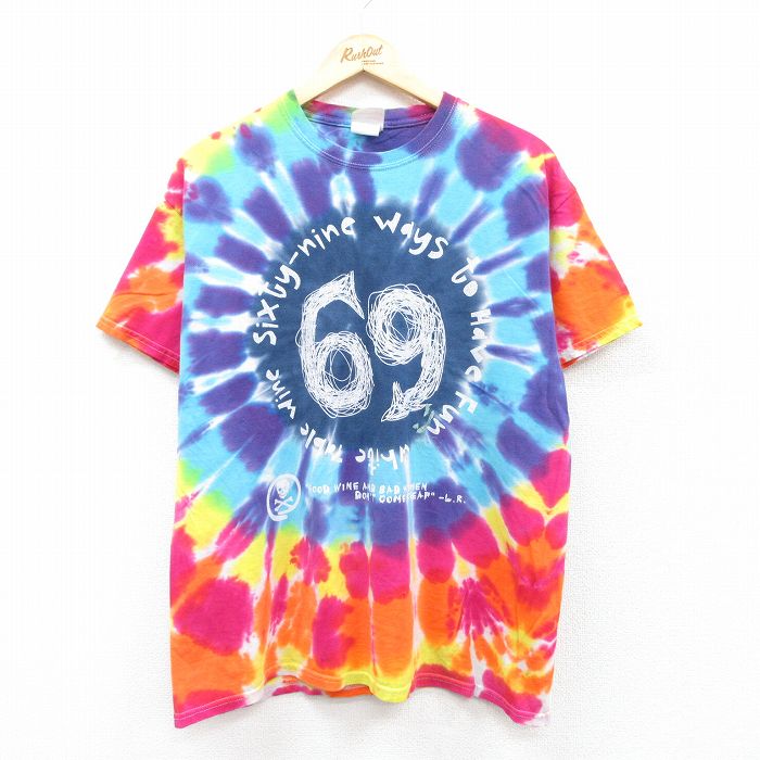 L★古着 半袖 ビンテージ Tシャツ メンズ 00年代 00s 69 コットン クルーネック 紺他 ネイビー タイダイ 25jul22 中古