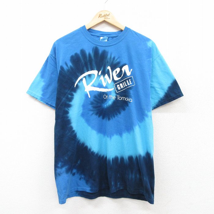 L★古着 半袖 ビンテージ Tシャツ メンズ 00年代 00s River コットン クルーネック 紺他 ネイビー タイダイ 25jul22 中古