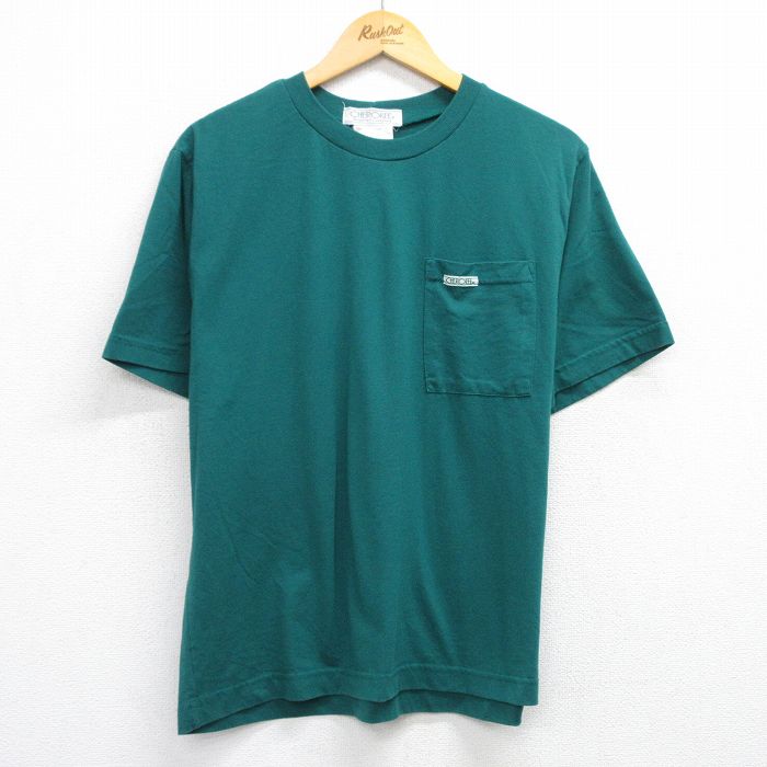 XL★古着 チェロキー 半袖 ビンテージ Tシャツ メンズ 90年代 90s 胸ポケット付き コットン 緑 グリーン 25jul23 中古
