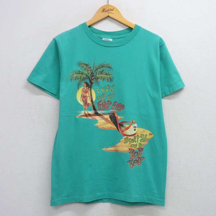 M★古着 半袖 ビンテージ Tシャツ メンズ 90年代 90s MARGARITAVILLE コットン クルーネック USA製 青緑 25jul23 中古