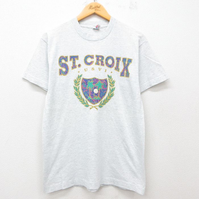 M★古着 フルーツオブザルーム 半袖 ビンテージ Tシャツ メンズ 90年代 90s セントクロイロッド クルーネック USA製 薄グレー 霜降り 25jul23 中古