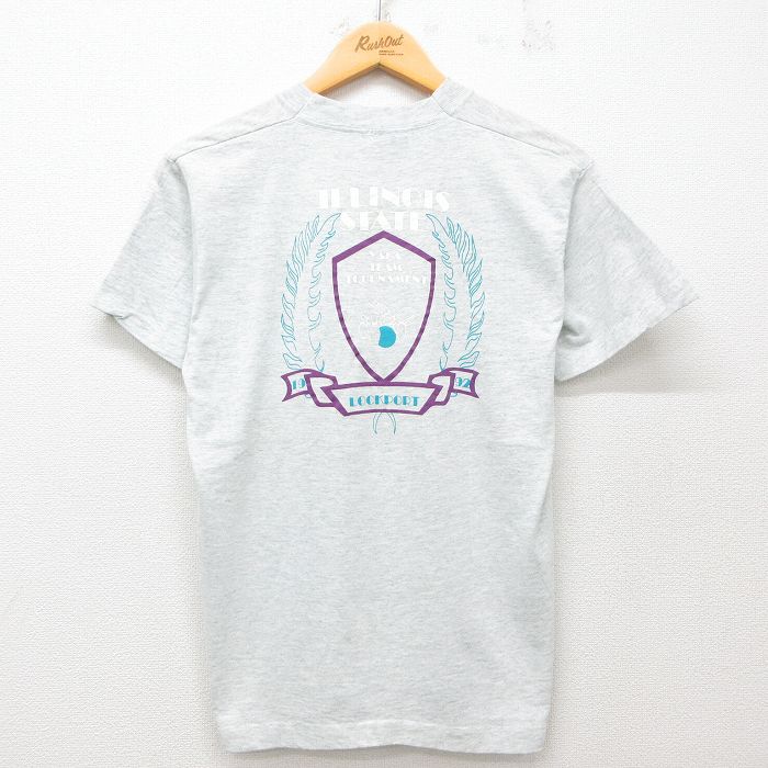 M★古着 スクリーンスターズ 半袖 ビンテージ Tシャツ メンズ 80年代 80s ボウリング イリノイ クルーネック USA製 薄グレー 霜降り 25jul23 中古