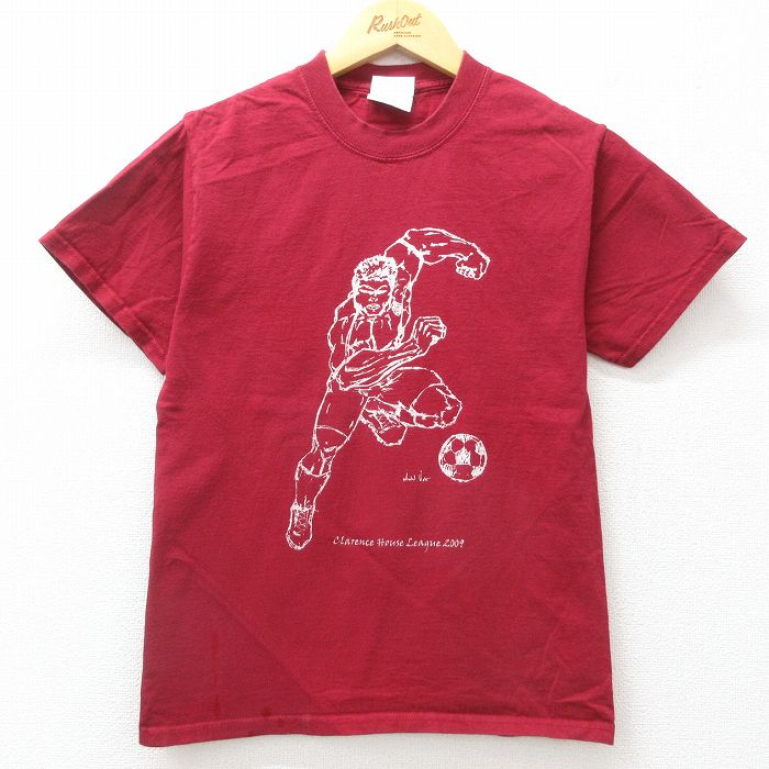 【50%OFF】S★古着 半袖 ビンテージ Tシャツ メンズ 00年代 00s サッカー コットン クルーネック エンジ 25jul23 中古