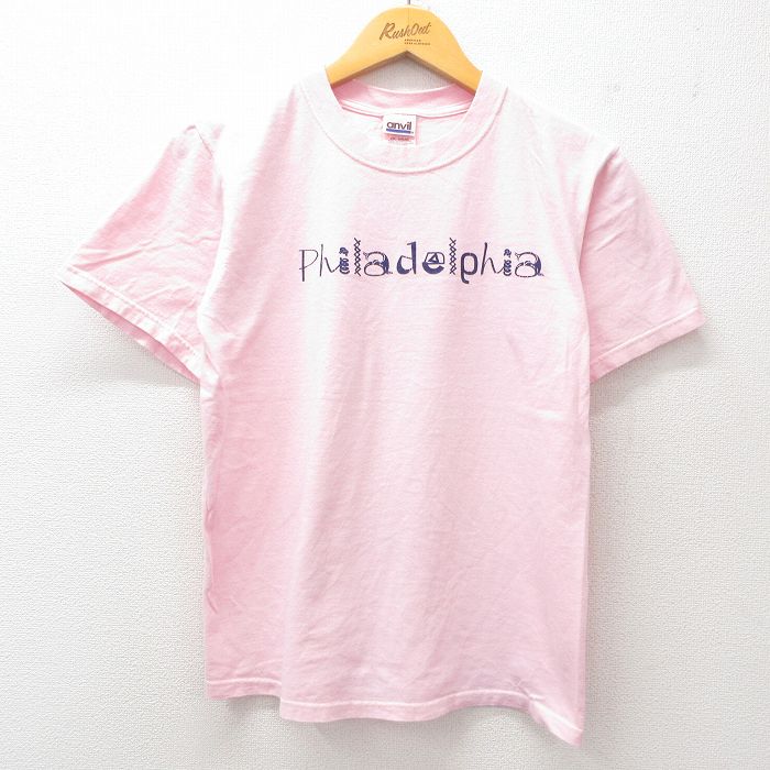 M★古着 半袖 ビンテージ Tシャツ メンズ 00年代 00s フィラデルフィア コットン クルーネック 薄ピンク 25jul23 中古