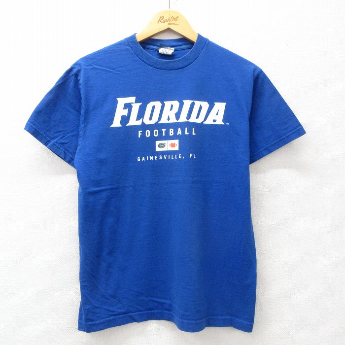 M★古着 半袖 ビンテージ Tシャツ メンズ 00年代 00s フロリダ フットボール コットン クルーネック 青 ブルー 25jul23 中古