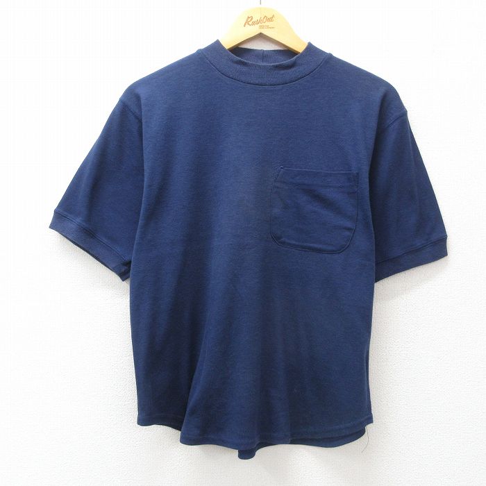 【50%OFF】L★古着 半袖 ビンテージ Tシャツ メンズ 90年代 90s 無地 胸ポケット付き クルーネック 紺 ネイビー 【spe】 25jul23 中古