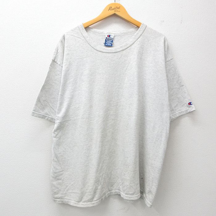 XL★古着 チャンピオン champion 半袖 ビンテージ Tシャツ メンズ 90年代 90s 無地 大きいサイズ クルーネック 薄グレー 【spe】 25jul23 中古