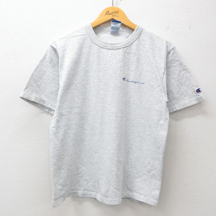 M★古着 チャンピオン champion 半袖 ビンテージ Tシャツ メンズ 90年代 90s ワンポイントロゴ クルーネック 薄グレー 25jul23 中古