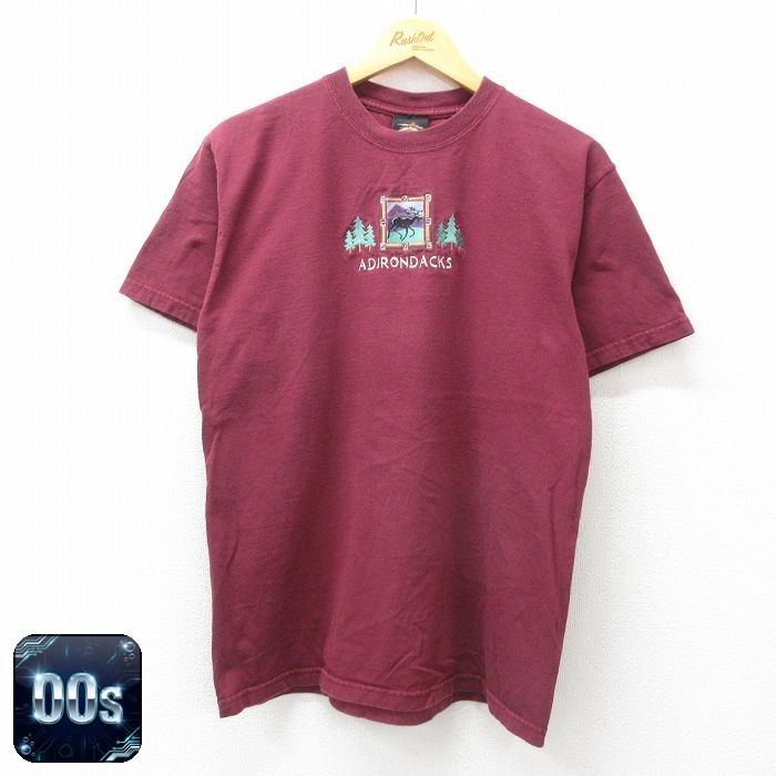 00s 半袖Tシャツ ADIRODACKS シカ刺繍 バーガンディ M | 古着