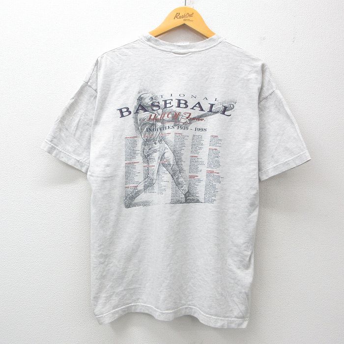 XL★古着 半袖 ビンテージ Tシャツ メンズ 90年代 90s 野球 コットン クルーネック USA製 薄グレー 25jul23 中古