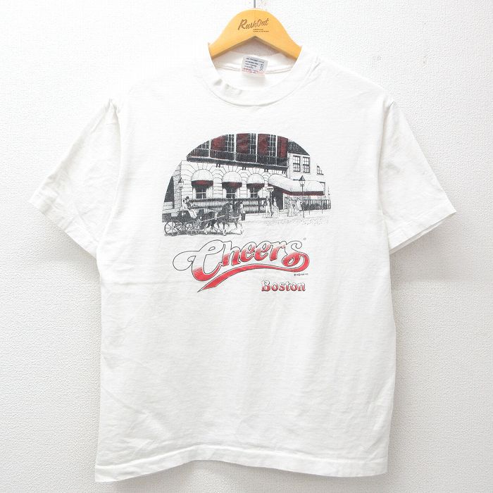 L★古着 半袖 ビンテージ Tシャツ メンズ 90年代 90s 馬車 Cheers コットン クルーネック USA製 白 ホワイト 25jul23 中古