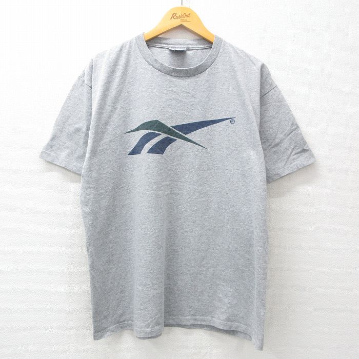 XL★古着 リーボック REEBOK 半袖 ビンテージ Tシャツ メンズ 90年代 90s ビッグロゴ クルーネック グレー 霜降り 【spe】 25jul23 中古