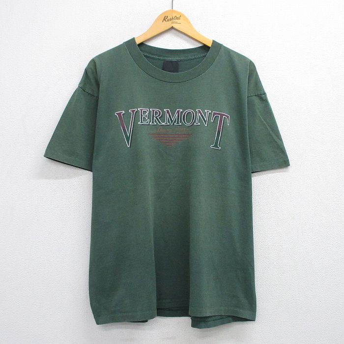 XL★古着 半袖 ビンテージ Tシャツ メンズ 90年代 90s バーモント 大きいサイズ クルーネック 濃緑 グリーン 【spe】 25jul25 中古