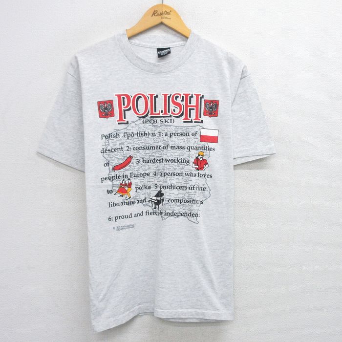 HAGGAR 90s 半袖Tシャツ POLISHメッセージ グレー L | 古着