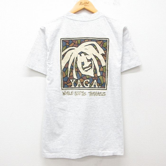 M★古着 半袖 ビンテージ Tシャツ メンズ 90年代 90s YAGA コットン クルーネック USA製 薄グレー 霜降り 25jul25 中古